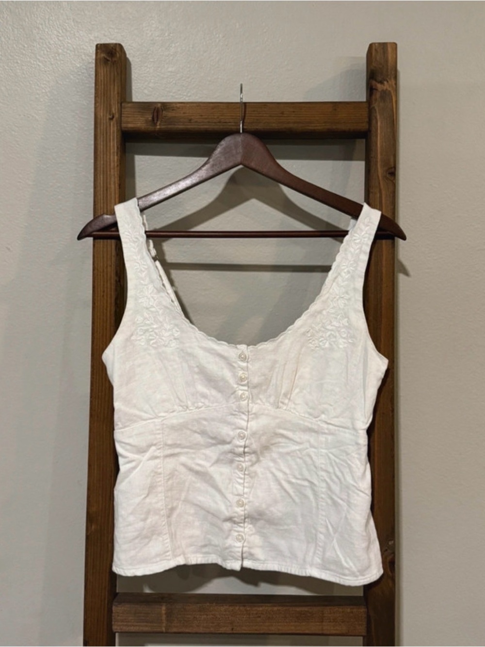 Hollister White Embroidered Button-Front Camisole